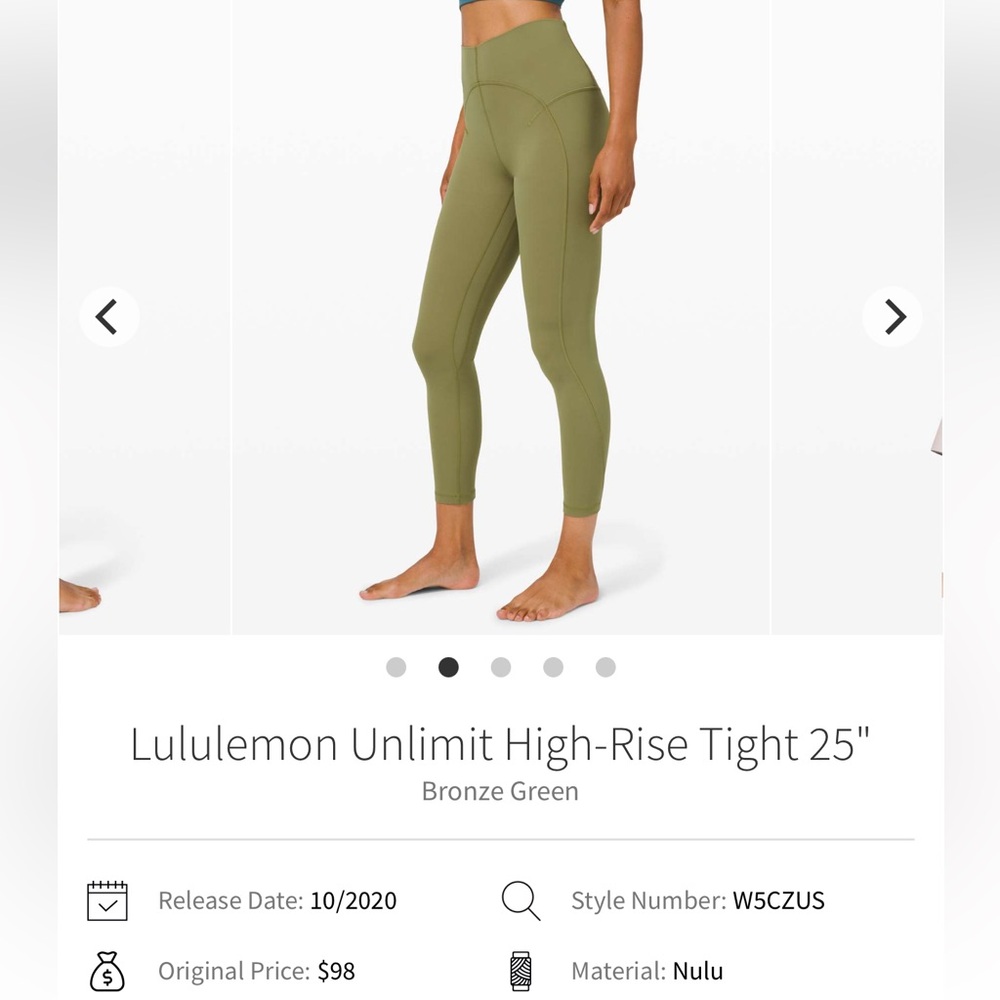 Lululemon Unlimit High-Rise Tight 25"
Bronze Green Size 4